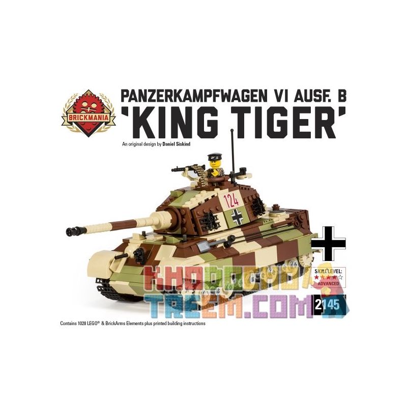 BRICKMANIA 2145 non  XE TĂNG SỐ 6 TIGER KING bộ đồ chơi xếp lắp ráp ghép mô hình Military Army PZKFZ VI KING TIGER Quân Sự Bộ Đội 1028 khối