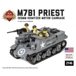 BRICKMANIA 2146 non  XE LỰU PHÁO M7B1-105MM bộ đồ chơi xếp lắp ráp ghép mô hình Military Army M7B1 PRIEST - 105MM HOWITZER MOTOR CARRIAGE Quân Sự Bộ Đội 648 khối