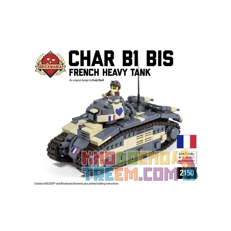 BRICKMANIA 2150 non  XE TĂNG HẠNG NẶNG B1 bộ đồ chơi xếp lắp ráp ghép mô hình Military Army CHAR B1 BIS Quân Sự Bộ Đội 618 khối
