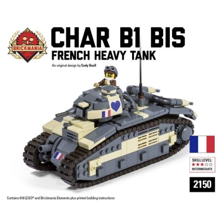 BRICKMANIA 2150 non  XE TĂNG HẠNG NẶNG B1 bộ đồ chơi xếp lắp ráp ghép mô hình Military Army CHAR B1 BIS Quân Sự Bộ Đội 618 khối