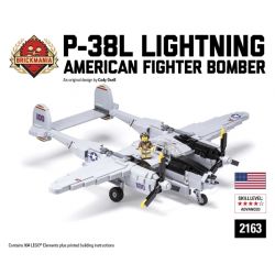 BRICKMANIA 2163 non  MÁY BAY CHIẾN ĐẤU TIA CHỚP P-38L bộ đồ chơi xếp lắp ráp ghép mô hình Military Army P-38L LIGHTNING Quân Sự Bộ Đội 904 khối