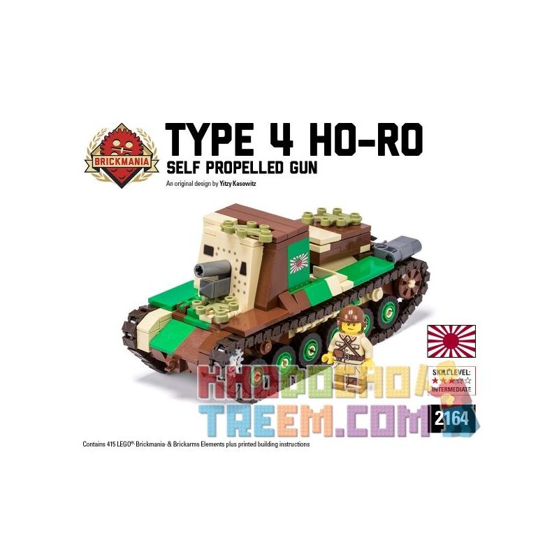 BRICKMANIA 2164 non  PHÁO TỰ HÀNH 4 LOẠI bộ đồ chơi xếp lắp ráp ghép mô hình Military Army TYPE 4 HO-RO SELF PROPELLED GUN Quân Sự Bộ Đội 412 khối