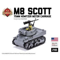 BRICKMANIA 2165 non  XE LỰU PHÁO M8 SCOTT-75MM bộ đồ chơi xếp lắp ráp ghép mô hình Military Army M8 SCOTT - 75MM HOWITZER MOTOR CARRIAGE Quân Sự Bộ Đội 408 khối