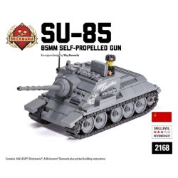 BRICKMANIA 2168 non  PHÁO TỰ HÀNH 85MM SU-85 bộ đồ chơi xếp lắp ráp ghép mô hình Military Army SU-85 85MM SELF-PROPELLED GUN Quân Sự Bộ Đội 433 khối