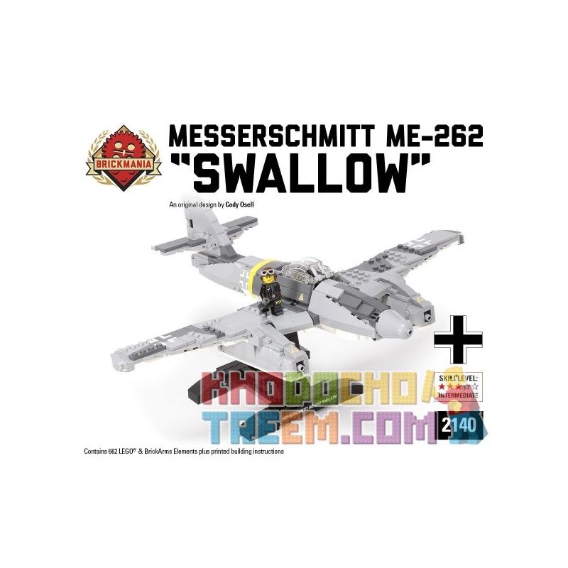 BRICKMANIA 2140 non  MESSERSCHMITT ME-262 "NUỐT" bộ đồ chơi xếp lắp ráp ghép mô hình Military Army MESSERSCHMITT ME-262 SWALLOW Quân Sự Bộ Đội 662 khối