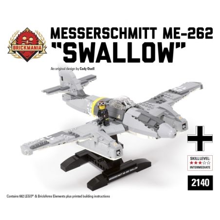 BRICKMANIA 2140 non  MESSERSCHMITT ME-262 "NUỐT" bộ đồ chơi xếp lắp ráp ghép mô hình Military Army MESSERSCHMITT ME-262 SWALLOW Quân Sự Bộ Đội 662 khối