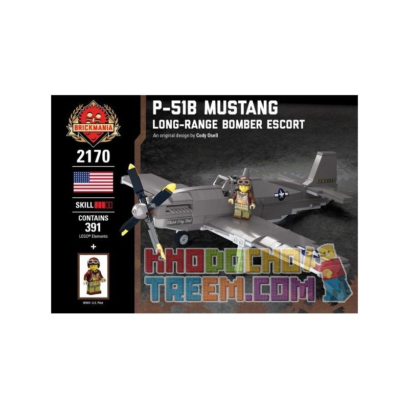BRICKMANIA 2170 non  HỘ TỐNG MÁY BAY NÉM BOM TẦM XA P-51B MUSTANG bộ đồ chơi xếp lắp ráp ghép mô hình Military Army P-51B MUSTANG LONG-RANGE BOMBER ESCORT Quân Sự Bộ Đội 391 khối