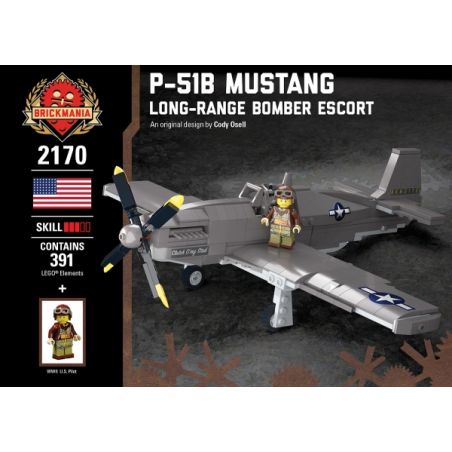 BRICKMANIA 2170 non  HỘ TỐNG MÁY BAY NÉM BOM TẦM XA P-51B MUSTANG bộ đồ chơi xếp lắp ráp ghép mô hình Military Army P-51B MUSTANG LONG-RANGE BOMBER ESCORT Quân Sự Bộ Đội 391 khối
