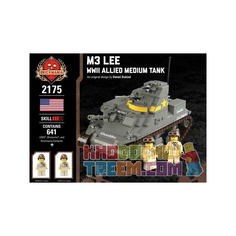 BRICKMANIA 2175 non  XE TĂNG HẠNG NHẸ M3 LEE-ALLIED CỦA THẾ CHIẾN II bộ đồ chơi xếp lắp ráp ghép mô hình Military Army M3 LEE - WWII ALLIED MEDIUM TANK Quân Sự Bộ Đội 641 khối