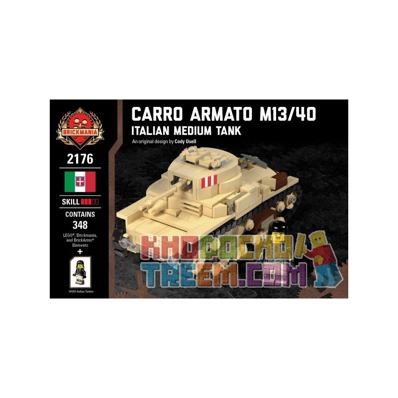 BRICKMANIA 2176 non  XE TĂNG HẠNG TRUNG CARRO ARMATO M13 40-Ý bộ đồ chơi xếp lắp ráp ghép mô hình Military Army CARRO ARMATO M13/40 - ITALIAN MEDIUM TANK Quân Sự Bộ Đội 348 khối