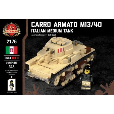 BRICKMANIA 2176 non  XE TĂNG HẠNG TRUNG CARRO ARMATO M13 40-Ý bộ đồ chơi xếp lắp ráp ghép mô hình Military Army CARRO ARMATO M13/40 - ITALIAN MEDIUM TANK Quân Sự Bộ Đội 348 khối