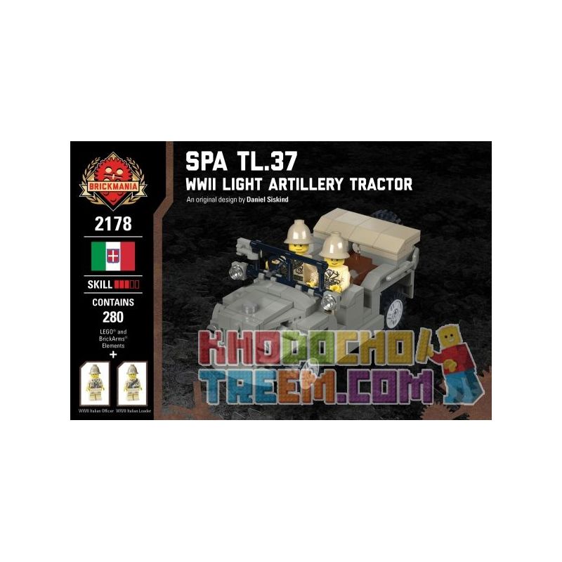 BRICKMANIA 2178 non  MÁY KÉO PHÁO HẠNG NHẸ SPA TL.37-WWII bộ đồ chơi xếp lắp ráp ghép mô hình Military Army SPA TL.37 - WWII LIGHT ARTILLERY TRACTOR Quân Sự Bộ Đội 280 khối