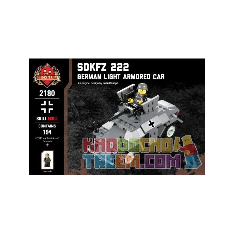 BRICKMANIA 2180 non  SDKFZ 222-XE BỌC THÉP HẠNG NHẸ CỦA ĐỨC bộ đồ chơi xếp lắp ráp ghép mô hình Military Army SDKFZ 222 - GERMAN LIGHT ARMORED CAR Quân Sự Bộ Đội 194 khối