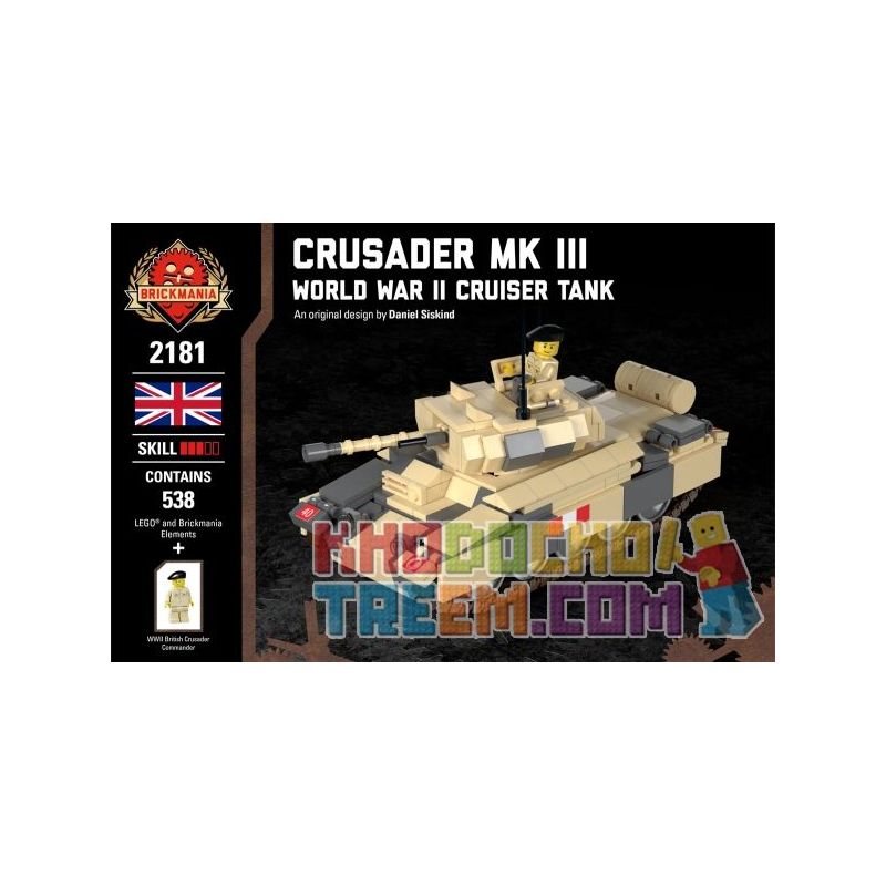 BRICKMANIA 2181 non  CRUSADER TANK MK III-XE TĂNG HÀNH TRÌNH TRONG THẾ CHIẾN bộ đồ chơi xếp lắp ráp ghép mô hình Military Army CRUSADER MK III - WORLD WAR CRUISER TANK Quân Sự Bộ Đội 538 khối
