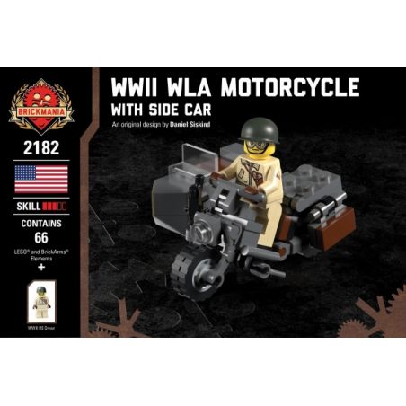 BRICKMANIA 2182 non  XE MÔ TÔ VÀ HẠNG SANG CỦA THẾ CHIẾN II WLA bộ đồ chơi xếp lắp ráp ghép mô hình Military Army WWII WLA MOTORCYCLE WITH SIDE CAR Quân Sự Bộ Đội 66 khối