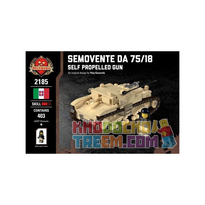 BRICKMANIA 2185 non  PHÁO TỰ HÀNH TYPE 75 18 bộ đồ chơi xếp lắp ráp ghép mô hình Military Army SEMOVENTE DA 75/18 - SELF PROPELLED GUN Quân Sự Bộ Đội 403 khối
