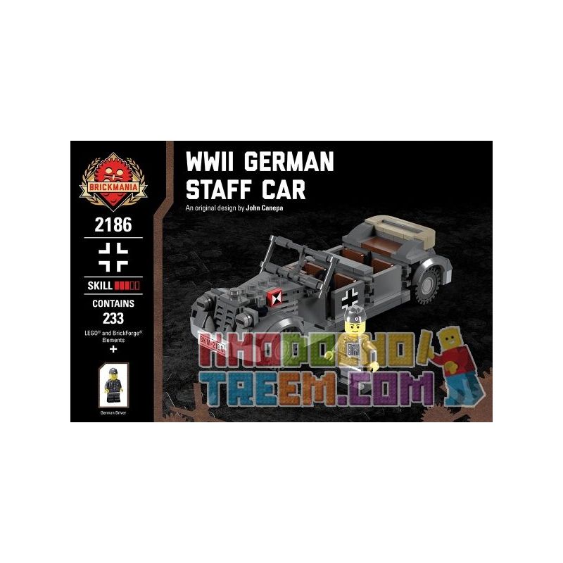 BRICKMANIA 2186 non  XE CHỈ HUY CỦA ĐỨC TRONG THẾ CHIẾN II bộ đồ chơi xếp lắp ráp ghép mô hình Military Army WWII GERMAN STAFF CAR Quân Sự Bộ Đội 233 khối