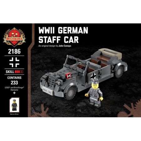 BRICKMANIA 2186 non  XE CHỈ HUY CỦA ĐỨC TRONG THẾ CHIẾN II bộ đồ chơi xếp lắp ráp ghép mô hình Military Army WWII GERMAN STAFF CAR Quân Sự Bộ Đội 233 khối