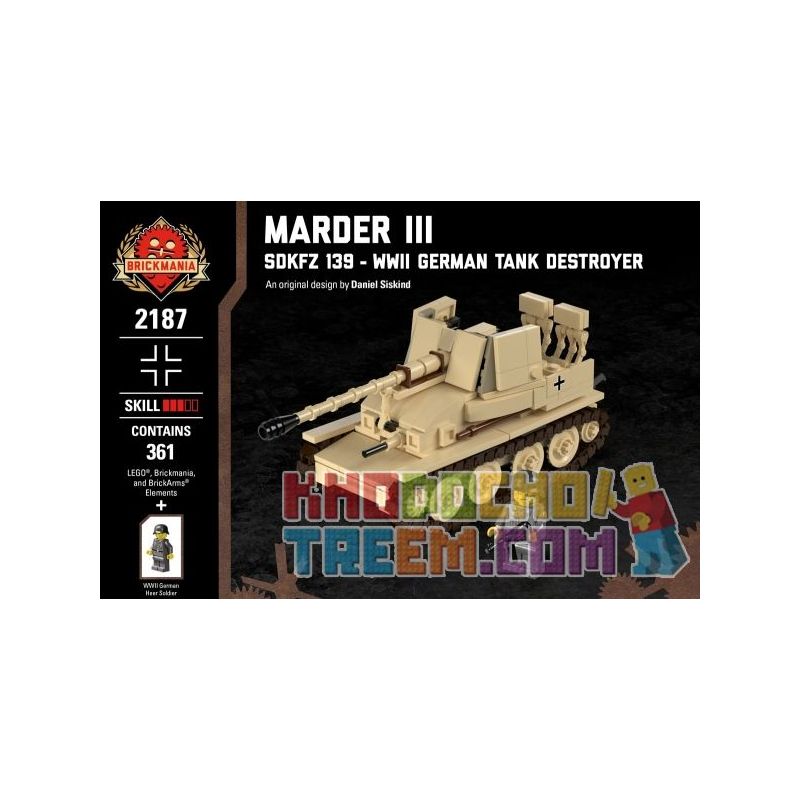 BRICKMANIA 2187 non  WEASEL III SD.KFZ. 139-TÀU KHU TRỤC TĂNG ĐỨC TRONG THẾ CHIẾN bộ đồ chơi xếp lắp ráp ghép mô hình Military Army MARDER III - SDKFZ 139 WWII GERMAN TANK DESTROYER Quân Sự Bộ Đội 361 khối