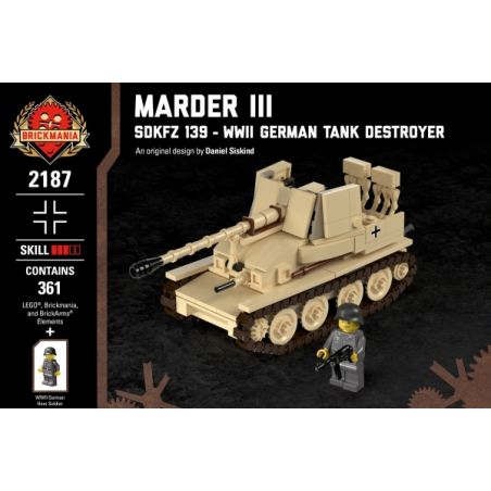 BRICKMANIA 2187 non  WEASEL III SD.KFZ. 139-TÀU KHU TRỤC TĂNG ĐỨC TRONG THẾ CHIẾN bộ đồ chơi xếp lắp ráp ghép mô hình Military Army MARDER III - SDKFZ 139 WWII GERMAN TANK DESTROYER Quân Sự Bộ Đội 361 khối