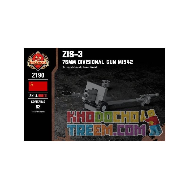 BRICKMANIA 2190 non  SÚNG 76MM M1942 (ZIS-3) bộ đồ chơi xếp lắp ráp ghép mô hình Military Army ZIS-3 76MM DIVISIONAL GUN M1942 Quân Sự Bộ Đội 82 khối
