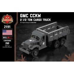 BRICKMANIA 2191 non  GMC CCKW-2 1 XE TẢI TẤN bộ đồ chơi xếp lắp ráp ghép mô hình Military Army GMC CCKW - 2 1/2 TON CARGO TRUCK Quân Sự Bộ Đội 260 khối