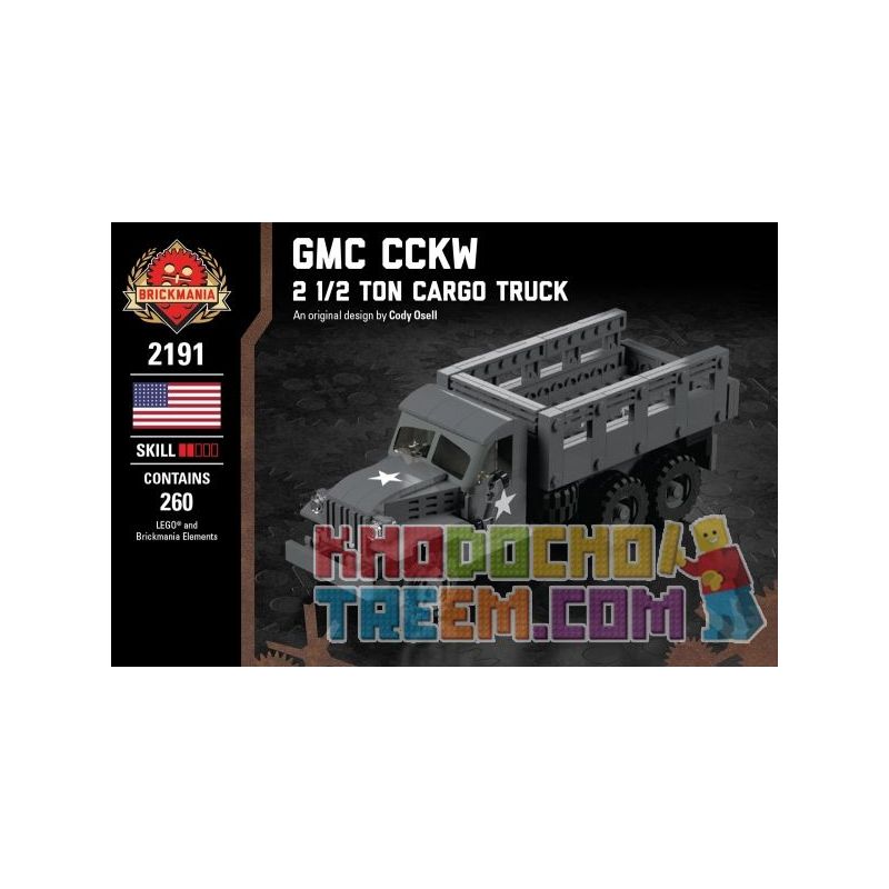 BRICKMANIA 2191 non  GMC CCKW-2 1 XE TẢI TẤN bộ đồ chơi xếp lắp ráp ghép mô hình Military Army GMC CCKW - 2 1/2 TON CARGO TRUCK Quân Sự Bộ Đội 260 khối