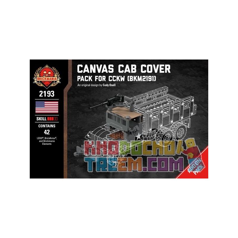 BRICKMANIA 2193 non  TỜI VẢI VÀ BỘ TỜI-CCKW (BKM2191) bộ đồ chơi xếp lắp ráp ghép mô hình Military Army CANVAS CAB COVER AND WINCH - PACK FOR CCKW (BKM2191) Quân Sự Bộ Đội 42 khối