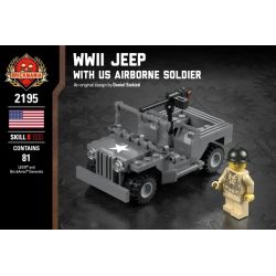 BRICKMANIA 2195 non  XE JEEP TRONG THẾ CHIẾN II VÀ LÍNH DÙ HOA KỲ bộ đồ chơi xếp lắp ráp ghép mô hình Military Army WWII JEEP WITH US AIRBORNE SOLDIER Quân Sự Bộ Đội 81 khối
