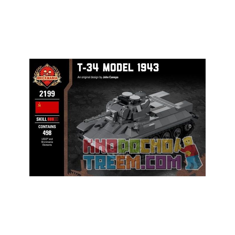 BRICKMANIA 2199 non  T-34 (MẪU 1943) bộ đồ chơi xếp lắp ráp ghép mô hình Military Army T-34 MODEL 1943 Quân Sự Bộ Đội 498 khối