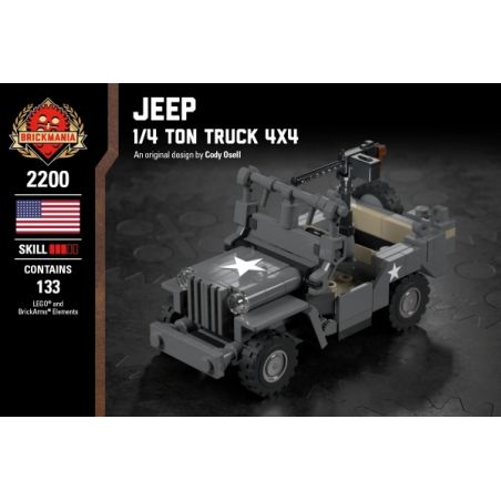 BRICKMANIA 2200 non  XE TẢI JEEP-1 4 TẤN 4X4 bộ đồ chơi xếp lắp ráp ghép mô hình Military Army JEEP - 1/4 TON TRUCK 4X4 Quân Sự Bộ Đội 133 khối