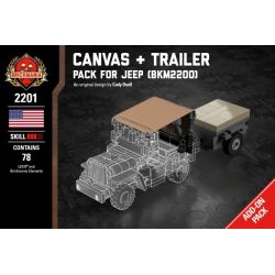 BRICKMANIA 2201 non  GÓI TĂNG CƯỜNG CANVAS + TRAILER-JEEP bộ đồ chơi xếp lắp ráp ghép mô hình Military Army CANVAS + TRAILER - PACK FOR JEEP Quân Sự Bộ Đội 78 khối