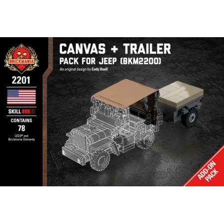 BRICKMANIA 2201 non  GÓI TĂNG CƯỜNG CANVAS + TRAILER-JEEP bộ đồ chơi xếp lắp ráp ghép mô hình Military Army CANVAS + TRAILER - PACK FOR JEEP Quân Sự Bộ Đội 78 khối