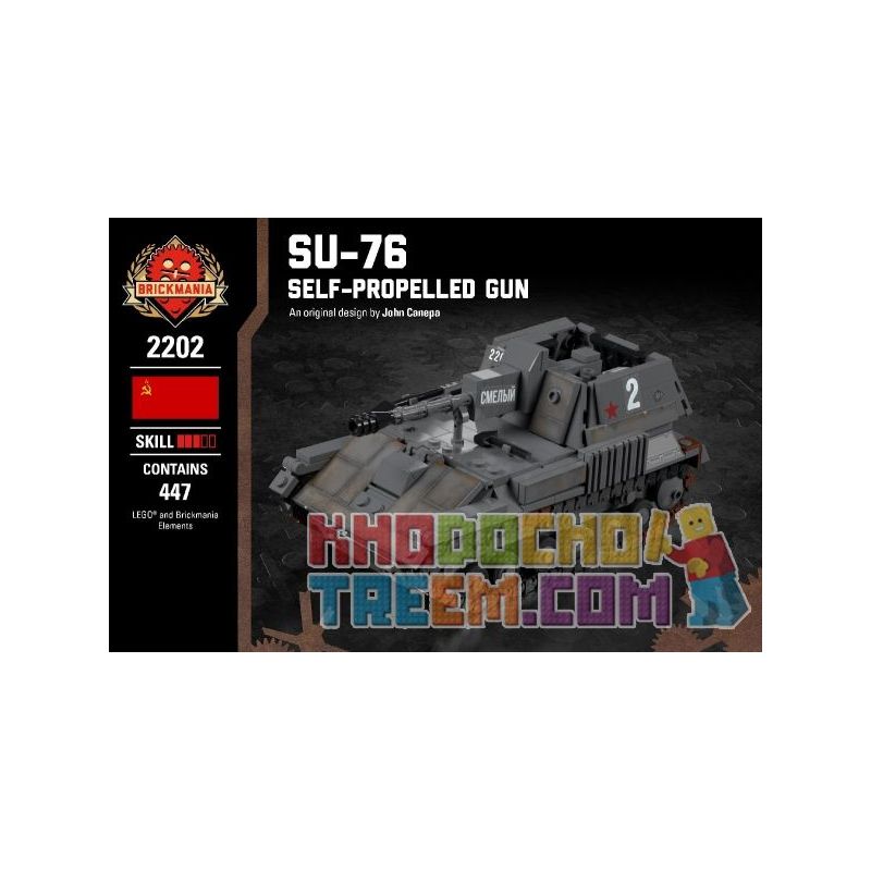 BRICKMANIA 2202 non  PHÁO TỰ HÀNH SU-76 bộ đồ chơi xếp lắp ráp ghép mô hình Military Army SU-76 SELF-PROPELLED GUN Quân Sự Bộ Đội 447 khối