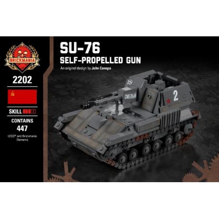 BRICKMANIA 2202 non  PHÁO TỰ HÀNH SU-76 bộ đồ chơi xếp lắp ráp ghép mô hình Military Army SU-76 SELF-PROPELLED GUN Quân Sự Bộ Đội 447 khối