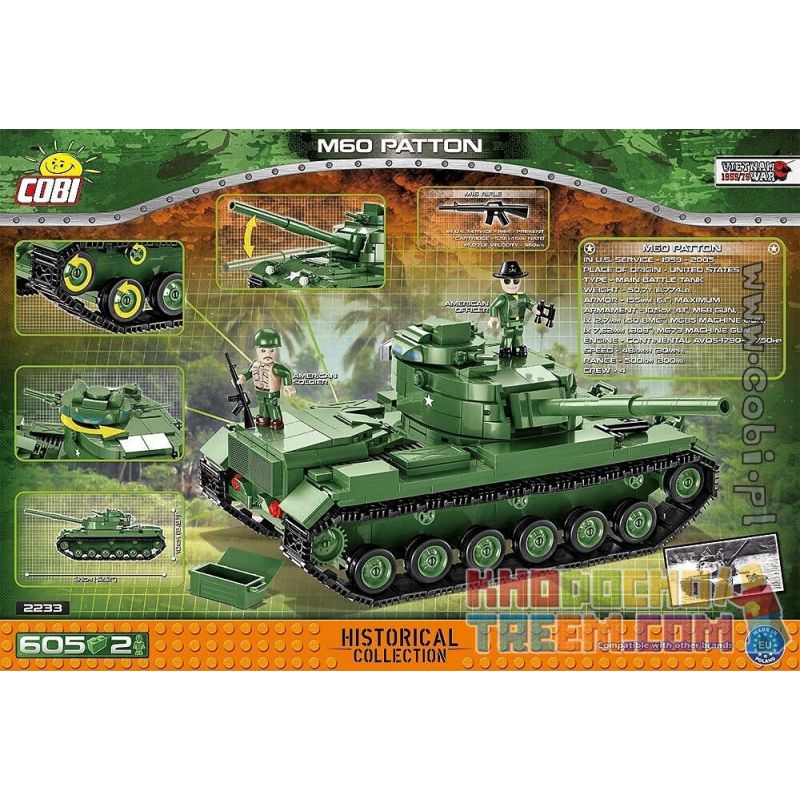 COBI 2233 non  XE TĂNG M60 PATTON bộ đồ chơi xếp lắp ráp ghép mô hình Military Army Quân Sự Bộ Đội 605 khối