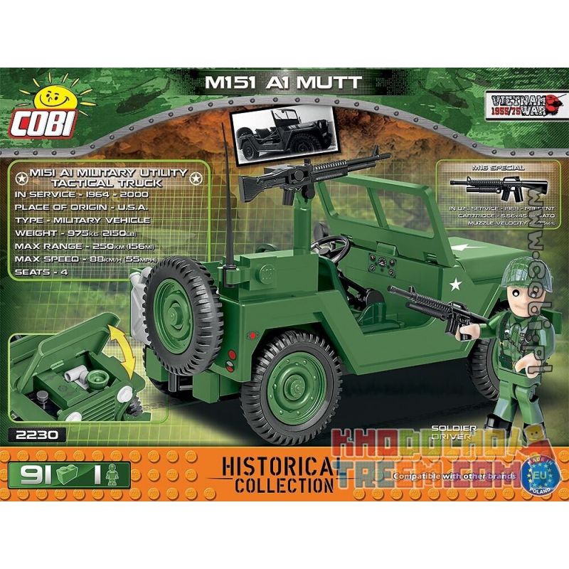 COBI 2230 non  M151 A1 MUTT. bộ đồ chơi xếp lắp ráp ghép mô hình Military Army Quân Sự Bộ Đội 91 khối