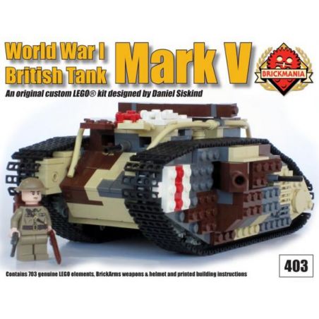 BRICKMANIA 403 non  ĐÁNH DẤU XE TĂNG V bộ đồ chơi xếp lắp ráp ghép mô hình Military Army MARK V Quân Sự Bộ Đội 703 khối