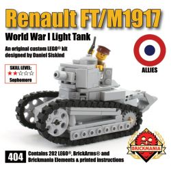 BRICKMANIA 404 non  XE TĂNG RENAULT FT-17 M1917 bộ đồ chơi xếp lắp ráp ghép mô hình Military Army RENAULT FT / M1917 Quân Sự Bộ Đội 202 khối