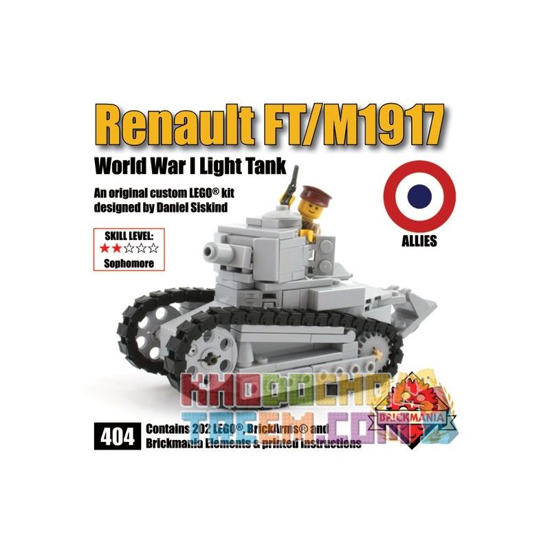 BRICKMANIA 404 non  XE TĂNG RENAULT FT-17 M1917 bộ đồ chơi xếp lắp ráp ghép mô hình Military Army RENAULT FT / M1917 Quân Sự Bộ Đội 202 khối