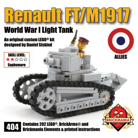 BRICKMANIA 404 non  XE TĂNG RENAULT FT-17 M1917 bộ đồ chơi xếp lắp ráp ghép mô hình Military Army RENAULT FT / M1917 Quân Sự Bộ Đội 202 khối
