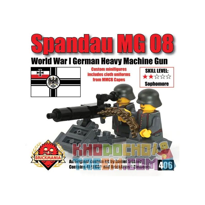 BRICKMANIA 406 non  SÚNG MÁY HẠNG NẶNG SPANDAU MG08 bộ đồ chơi xếp lắp ráp ghép mô hình Military Army SPANDAU MG 08  Quân Sự Bộ Đội 41 khối