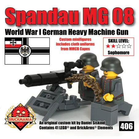 BRICKMANIA 406 non  SÚNG MÁY HẠNG NẶNG SPANDAU MG08 bộ đồ chơi xếp lắp ráp ghép mô hình Military Army SPANDAU MG 08  Quân Sự Bộ Đội 41 khối