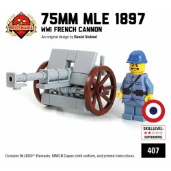 BRICKMANIA 407 non  75MM MLE 1897 "PHÁP 75" bộ đồ chơi xếp lắp ráp ghép mô hình Military Army 75MM MLE 1897 “FRENCH 75” Quân Sự Bộ Đội 58 khối