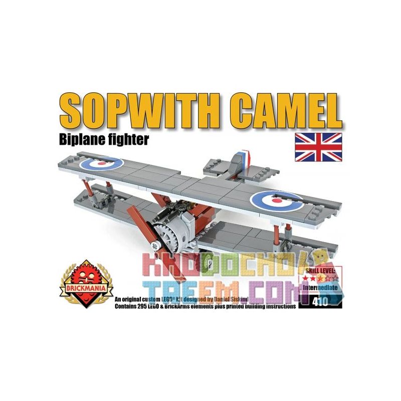 BRICKMANIA 410 non  MÁY BAY CHIẾN ĐẤU LẠC ĐÀ SOPWITH bộ đồ chơi xếp lắp ráp ghép mô hình Military Army SOPWITH CAMEL Quân Sự Bộ Đội 293 khối