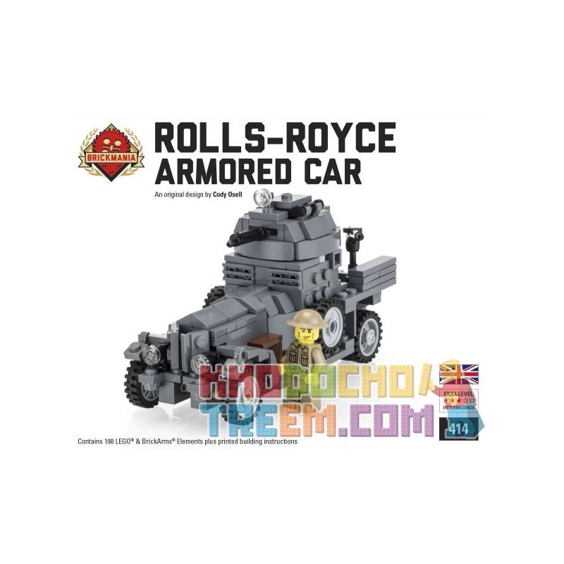 BRICKMANIA 414 non  XE BỌC THÉP ROLLS-ROSS (XÁM) bộ đồ chơi xếp lắp ráp ghép mô hình Military Army ROLLS-ROYCE ARMORED CAR (GRAY) Quân Sự Bộ Đội 198 khối