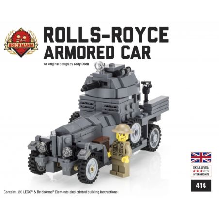 BRICKMANIA 414 non  XE BỌC THÉP ROLLS-ROSS (XÁM) bộ đồ chơi xếp lắp ráp ghép mô hình Military Army ROLLS-ROYCE ARMORED CAR (GRAY) Quân Sự Bộ Đội 198 khối