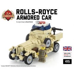BRICKMANIA 415 non  XE BỌC THÉP ROLLS-ROSS (TAN) bộ đồ chơi xếp lắp ráp ghép mô hình Military Army ROLLS-ROYCE ARMORED CAR (TAN) Quân Sự Bộ Đội 198 khối