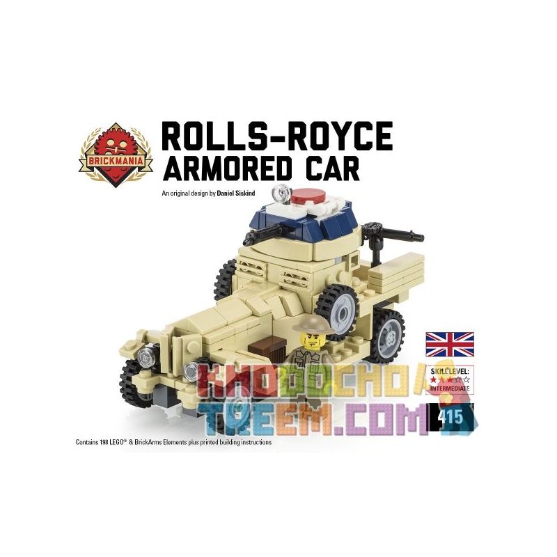BRICKMANIA 415 non  XE BỌC THÉP ROLLS-ROSS (TAN) bộ đồ chơi xếp lắp ráp ghép mô hình Military Army ROLLS-ROYCE ARMORED CAR (TAN) Quân Sự Bộ Đội 198 khối