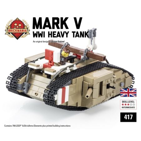 BRICKMANIA 417 non  XE TĂNG HẠNG NẶNG MARK V bộ đồ chơi xếp lắp ráp ghép mô hình Military Army MARK V (HEAVY TANK) Quân Sự Bộ Đội 759 khối